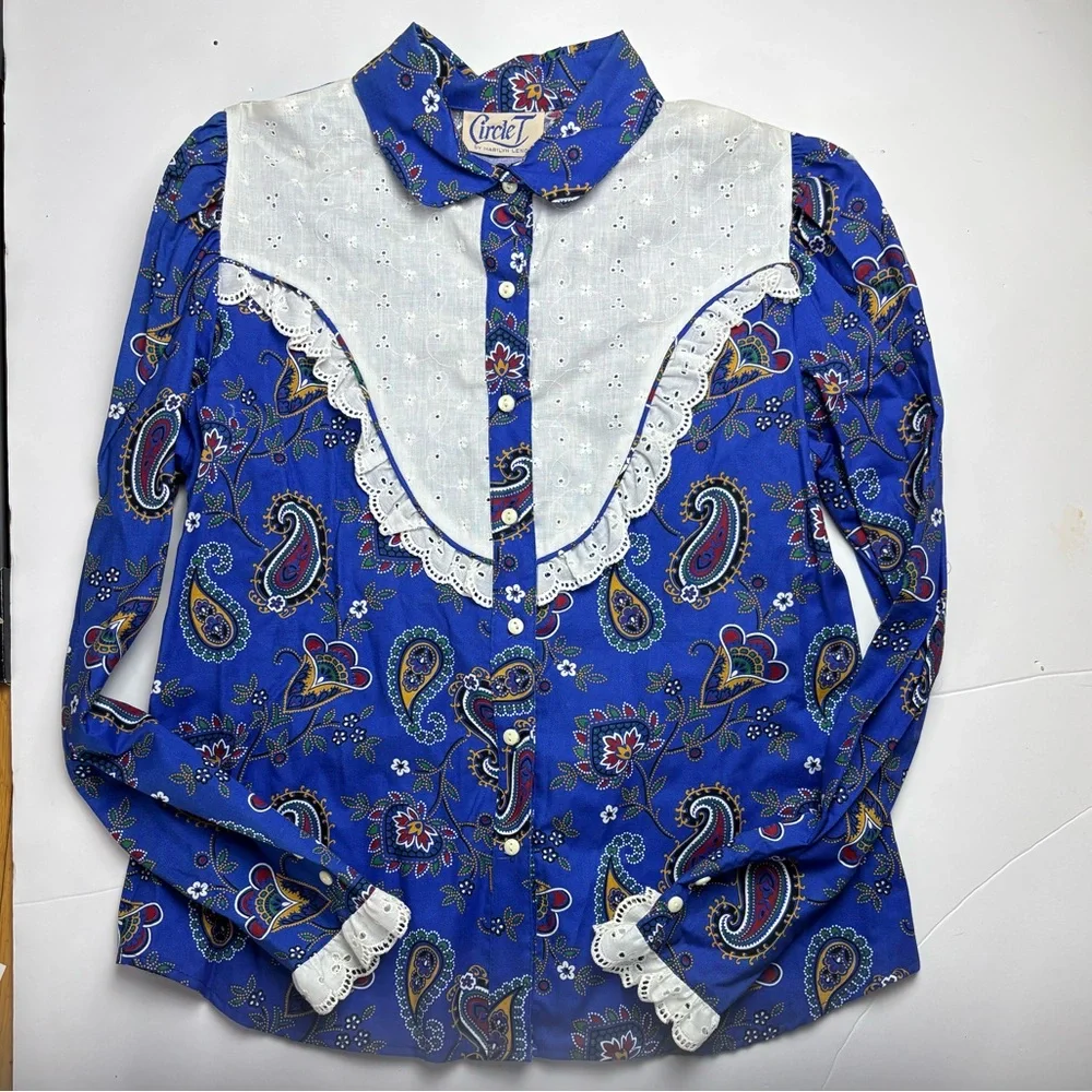 Circle T by Marilyn Lenox vintage blue paisley shirt - Picture 1 of 3